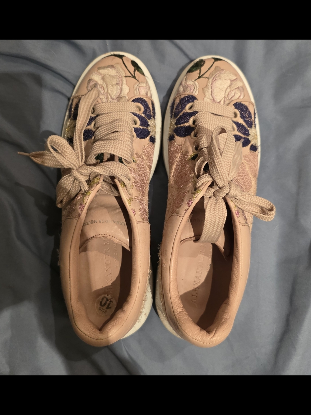 Alexander McQueen Neutral Embroidered Floral Lace-Up Sneakers
